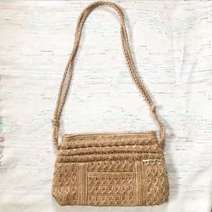 Golden Brown Straw Shoulder Bag